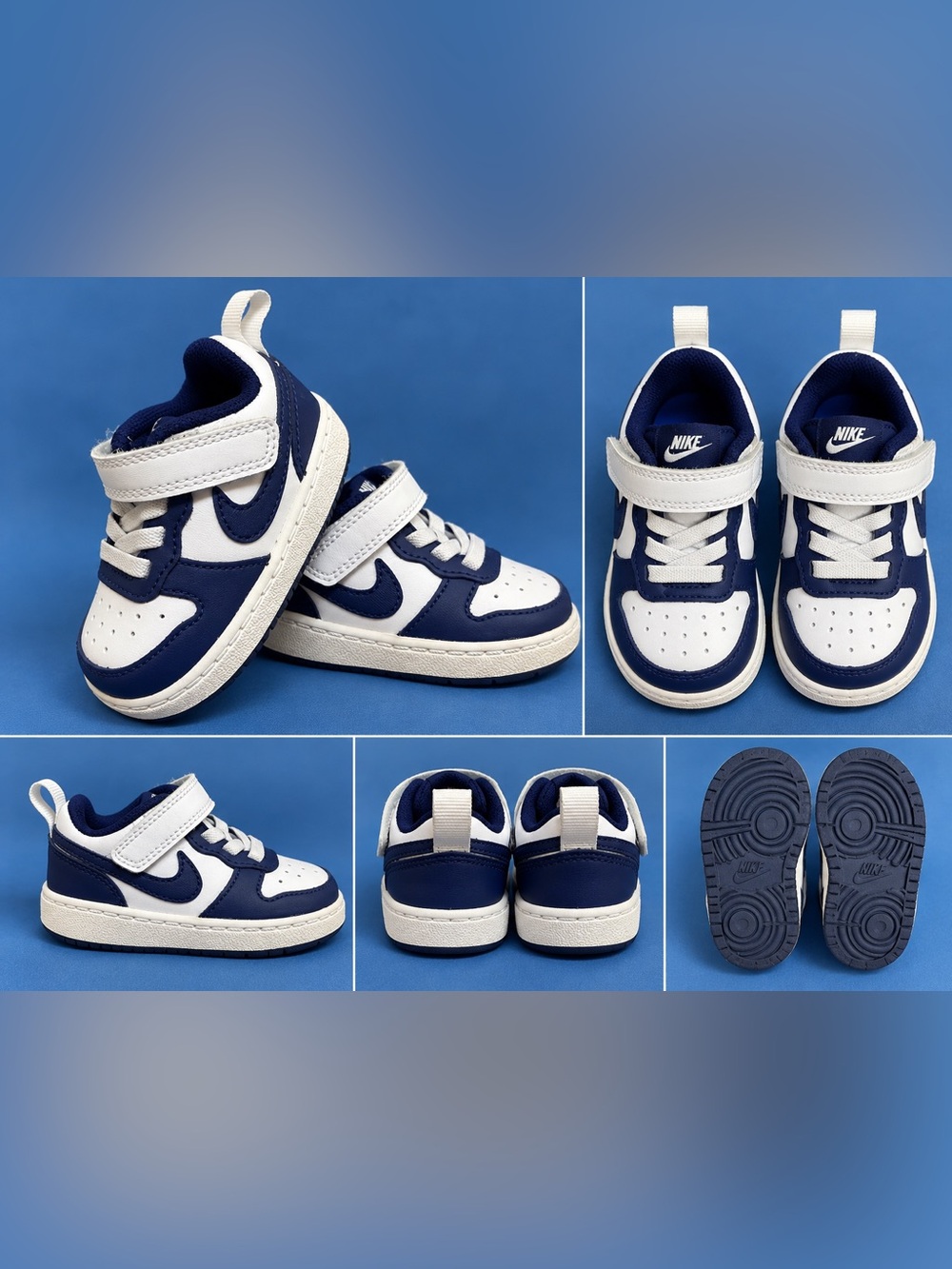 Nike Kids Navy and White Hook-and-Loop Sneakers